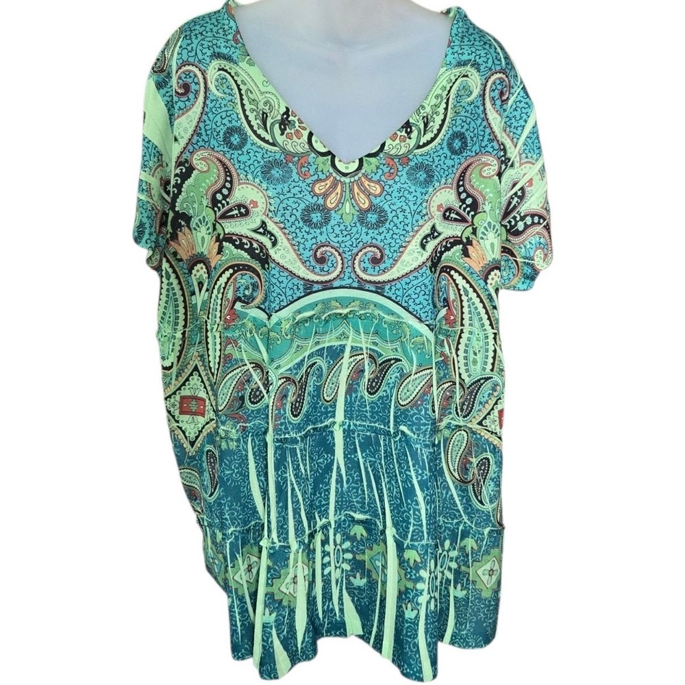 Susan Lawrence Womens Boho Paisley Tunic Size 2X Festival Eclectic Maximalist